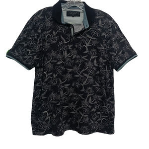 Ted Baker Mens Floral Printed Polo Short Sleeve Shirt Size 5 Black Flowered XL